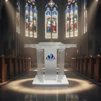 Pupitre d'église autoportant en acrylique transparent détachable avec LED, sur roulettes, surface polie, personnalisable