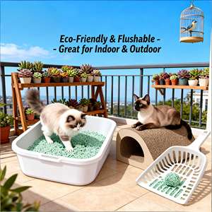 Tofu <b>Cat</b> <b>Litter</b> Tray with Activated Carbon Silica Gel <b>Wood</b> & Corn Starch Fast Clumping Eco-Friendly Flushable Toilet-Block Free - Product Image 1