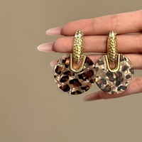Boucles d'oreilles créoles métalliques tendance pour femme, motif léopard, en acétate, style vintage, bijoux d'oreille de haute qualité