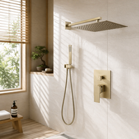 Modernes Luxus-Wandmontiertes Regenduschkopf-System Schwarz Beschichtet Smart Thermostatisches Mischerset mit Keramikventilkern