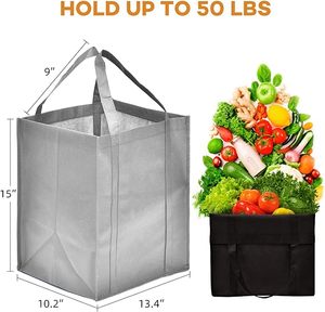 Eco Shopping Grocery Kitchen Food Recycled Large <b>Long</b> Handle Folding Tote Black Grey Non Woven Cinch <b>Bag</b> - Product Image 2