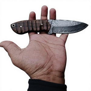 มีดเหล็กดามัสกัส ใบมีดแบบ Fixed Blade ปลายแหลม ขอบตรง ด้ามไม้ สำหรับกิจกรรมกลางแจ้ง ทำด้วยมือ - Product Image 1