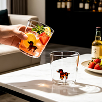 Verre à shot en verre borosilicate personnalisé avec motif d'animaux mignons - Design nordique de luxe léger pour les fêtes en famille et entre amis