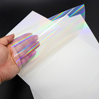8,5x11 A4 brillante PET transparente Arco Iris holografía vinilo adhesivo papel impermeable PE acrílico adhesivo para impresora de inyección de tinta