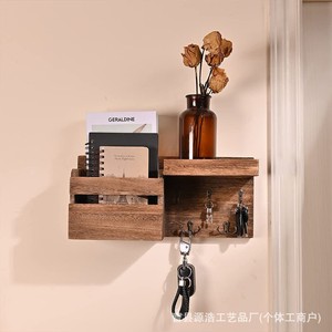 Wooden Key Rack Wall Mounted Storage <b>Shelf</b> With Hooks For Keys And Accessories Living Room Entryway Organizer Natural Wood Color - Product Image 2