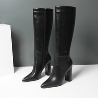 WETKISS Vente en gros OEM Chaussures pour femmes matures, Bottes à talons hauts, Bottes longues à talon carré style western pour femmes, Bottes hautes jusqu'au genou pour soirée
