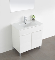 Armoire de toilette de luxe légère flottante simple sur pied PVC blanc gris armoire de toilette de salle de bain