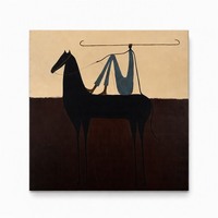 Peinture à l'huile sur toile peinte à la main sur mesure, art mural abstrait minimaliste représentant un cavalier, décoration moderne pour la maison, salon