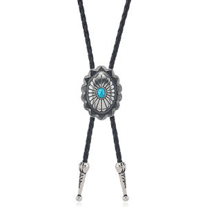 Vente en gros Western 45mm Collier <span class=keywords><strong>Cowboy</strong></span> Style Noir Cordes Alliage Matériel Forme Ovale Bolo Cravates en Stock pour Hommes - Product Image 6