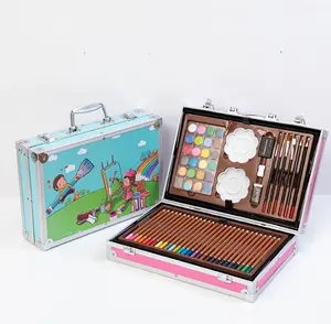 三折画架艺术套装，带有彩色铅笔的绘图盒，记号笔，油刷，水彩蛋糕，素描垫