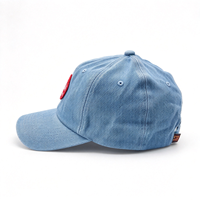 Topi Baseball Custom Berkualitas Tinggi Denim Light Wash Model Dad Hat Bordir Logo Oval Custom Tali Belakang Dapat Disesuaikan Topi Kasual Olahraga