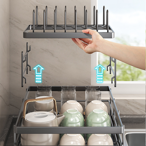 Nouveau style : Support de rangement en métal pour vaisselle, égouttoir à vaisselle double couche pour évier de cuisine, organiseur de bols et assiettes - Product Image 5