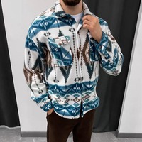 2025 Vintage aztèque Jacquard varsity vestes pour hommes coupe ample automne revers hauts motifs imprimés géométriques avant Logo en gros