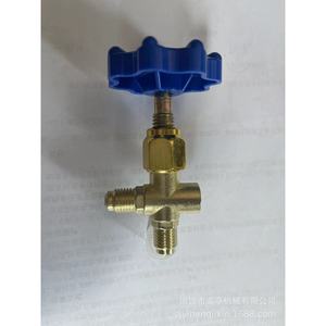 Raccord en laiton pour climatisation, valve en T avec poignée bleue pour le remplissage et la détection de réfrigérant, usage commercial - Product Image 1