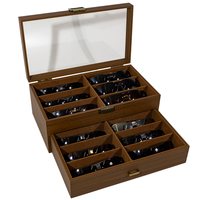 Boîte de rangement universelle en bois vintage durable à double couche pour 12 paires de lunettes de soleil, idéale pour les magasins d'optique