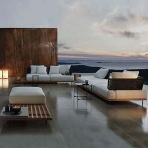 Sofá en forma de l de <span class=keywords><strong>madera</strong></span> de teca sólida de alta gama, estilo escandinavo europeo, resistente al agua, muebles de <span class=keywords><strong>exterior</strong></span> - Product Image 1