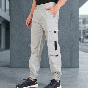 Pantalon de jogging décontracté pour homme, gris clair, en polyester tissé, coupe ajustée, poches, respirant, séchage rapide, taille élastique, meilleur prix - Product Image 6