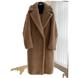 Manteau d'hiver long et épais pour femme, simple boutonnage, en velours tissé teint, élégant et chaud - Product Image 1