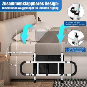 ที่วางแขนข้างเตียงแบบพับได้ ปรับความสูงได้ พร้อมกระเป๋าเก็บของ - Product Image 3