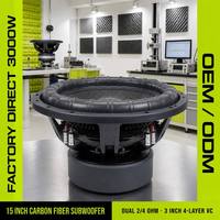 Subwoofer de voiture 15 pouces 3000W à prix d'usine, cône en fibre de carbone OEM ODM, aimant triple superposé, bobine 3 pouces 4 couches, double 2/4 Ohm