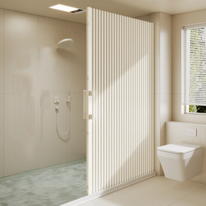 Rideau de douche pliable magnétique personnalisé en polyester imperméable avec feuille d'aluminium, sans tringle, ensemble de rideaux de douche pliables - Product Image 1