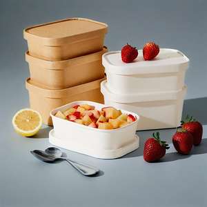 ชามสลัดทำจากกระดาษคราฟท์แบบใช้แล้วทิ้งเกรดอาหารเป็นทรงสี่เหลี่ยมผืนผ้าสำหรับซูชิและแซนวิช - Product Image 6