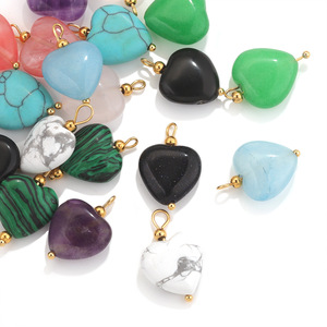 For SPC70-17 <b>Heart</b> Gemstone Charms | Stainless Steel Gold Bail Trendy DIY Jewelry Making Pendant - Product Image 2