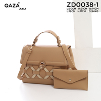 Sac à main femme QAZA 2026 Nouveau modèle avec fermoir circulaire, en cuir PU tressé tendance, ensemble 2-en-1 pour femme