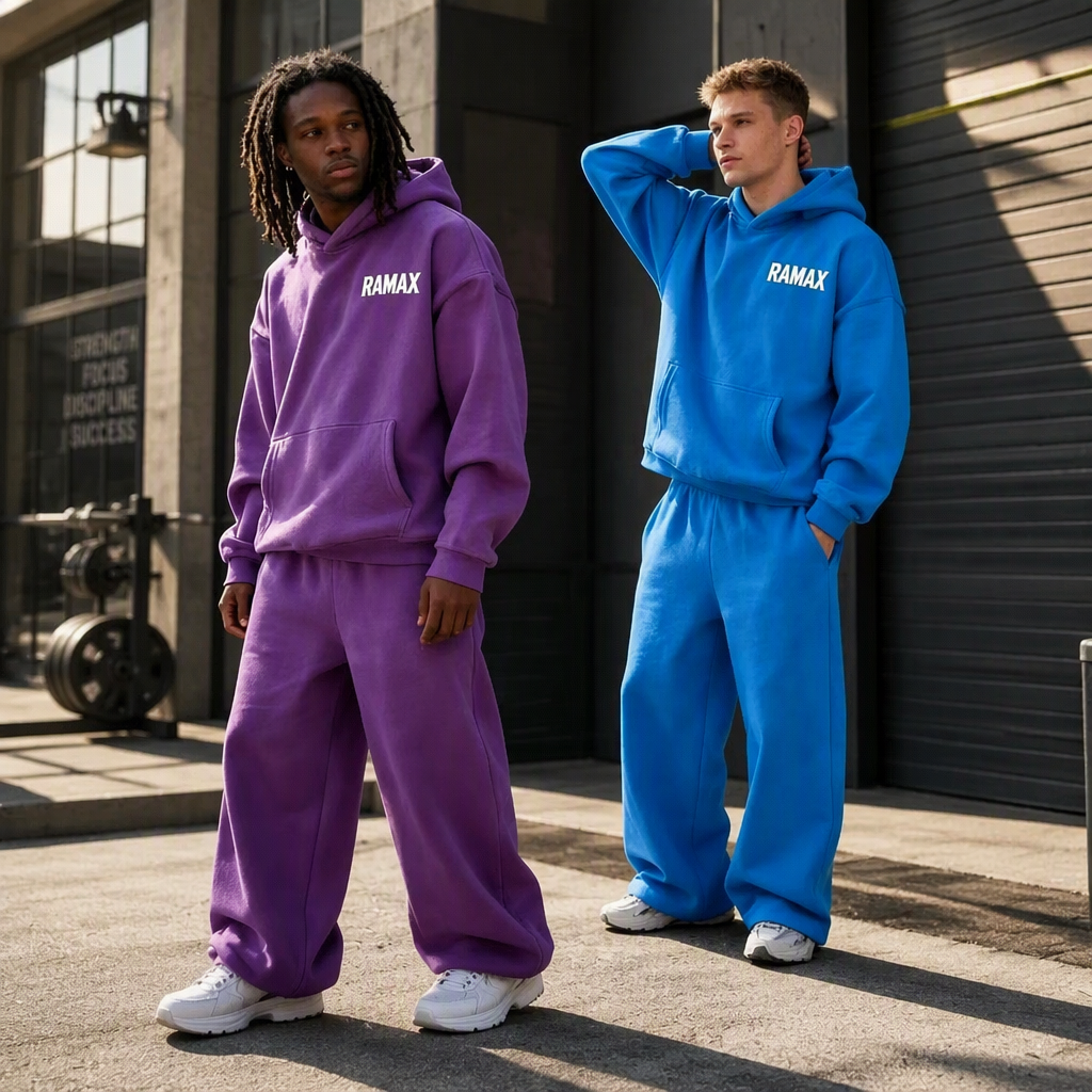 RAMAX Custom Oversized Heavyweight Fleece Hoodie Set Tracksuit Sweatpants Two Piece Set Wholesale Gym Wear OEM Factory · image 3