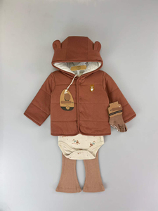 Ensemble de vêtements d'hiver pour bébé J35XL, 4 pièces, 3-18 mois, veste matelassée à capuche + body + pantalon + chaussettes, vêtements décontractés chauds doublés de polaire - Product Image 5