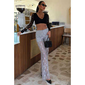 กางเกงลูกไม้ลายเส้นสีเทา 0081 กางเกงผู้หญิงระบายอากาศได้ดี - Product Image 6