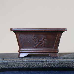 Maceta Cuadrada de Zisha para Bonsái, Hecha a Mano, Estilo Antiguo, Inspirada en el Zen, con Acabado Desgastado, para Escritorio - Product Image 4