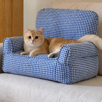 Fauteuil-lit pour animaux de compagnie, pour petits chiens et chats, mini canapé à carreaux avec housse amovible et lavable, lit confortable rembourré en fibres, 45x38cm