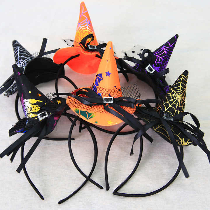 2024 Explosive Style Halloween Pumpkin Witch Hat Spider Bow Headband Hairpin Party Decoration for Children