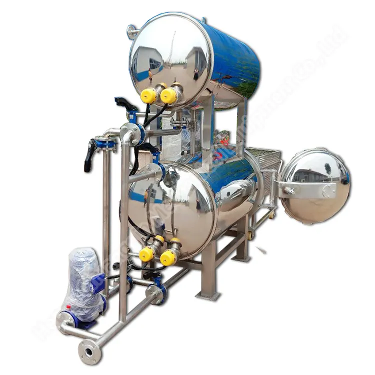 Mesin retoklaf pengolahan susu, semprotan air untuk sterilisasi makanan dikemas