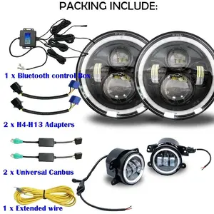 Fabrika kaynağı 7 inç RGB LED farlar + 4 inç LED sis lambası Combo RGB Halos jeep Wrangler JK CJ yükseltme modifikasyonu