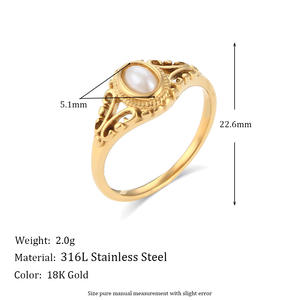 Anello di perle in acciaio inossidabile placcato oro classico da donna intarsio a forma di stella per matrimonio matrimonio Multi-formato matrimonio classico - Product Image 4