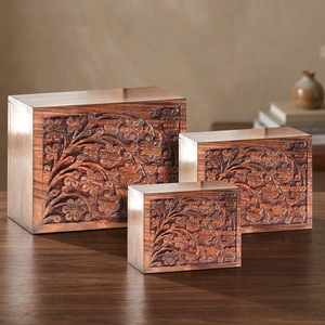 Carved Wooden Urn Box Floral Pattern Memorial <b>Keepsake</b> Cremation <b>Ash</b> Holder Decorative Funeral Supply - Product Image 4