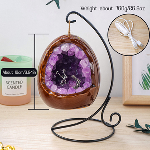 โคมไฟคริสตัลอเมทิสต์ธรรมชาติขายส่ง สำหรับตกแต่งโต๊ะ งาน DIY รูปทรงถ้ำ นักขุดแร่ ไข่ไดโนเสาร์ โคมไฟกลางคืน ของขวัญจากอเมทิสต์ - Product Image 2