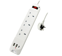 Prise UK 3 voies 13A 250V avec 1 Type C 2 Type a Support PD/QC 3.0 Charge rapide Max.20W avec interrupteur H05VV-F 3G1.25mm2x1.0m