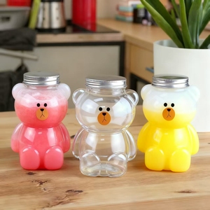 Nhà máy-Bán phim hoạt hình gấu hình dạng nhựa PET nước giải khát Chai Nắp biểu tượng tùy chỉnh 350ml/500ml/700ml cho đồ uống có ga - Product Image 1