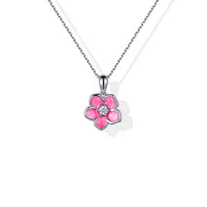 Colgante de Flor Rosa Radiante en Oro Sólido de 9K/14K/18K, Elegante Pétalo Esmaltado con Diamante de Laboratorio para Regalo - Product Image 4