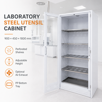 Armoire de rangement ventilée pour verrerie de laboratoire avec étagères perforées en acier inoxydable, bac de récupération des gouttes en PP et portes vitrées verrouillables