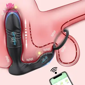 SacKnove terbaik Anal laki-laki listrik Remote Control App Stimulator Telescopic Thrusting Vibrator pemijat prostat mainan seks untuk pria