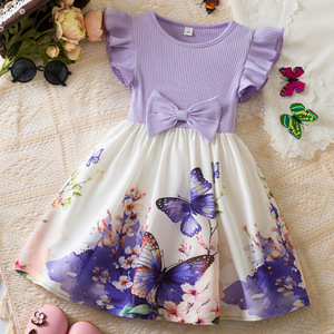Vestido de Verano Personalizado para Niñas, Estilo Europeo Americano, Vestido de Princesa con Mangas Volantes, Vestido Informal Estampado para Fiestas Infantiles - Product Image 4