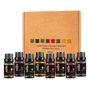 Commercio all'ingrosso scatola di olio essenziale 10ml * 8 quadrato di olio essenziale di aromaterapia pianta del tè albero massaggio del corpo di olio essenziale set di olio essenziale