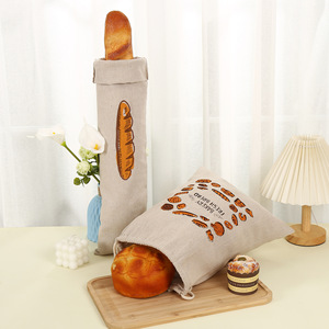 Sac à pain en coton et lin avec cordon de serrage, 31x38cm, réutilisable, pour le stockage du pain frais, des toasts et des fournitures de boulangerie - Product Image 2