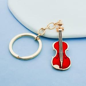 Llavero de metal vintage con guitarra y violín, accesorio colgante creativo y personalizado - Product Image 3