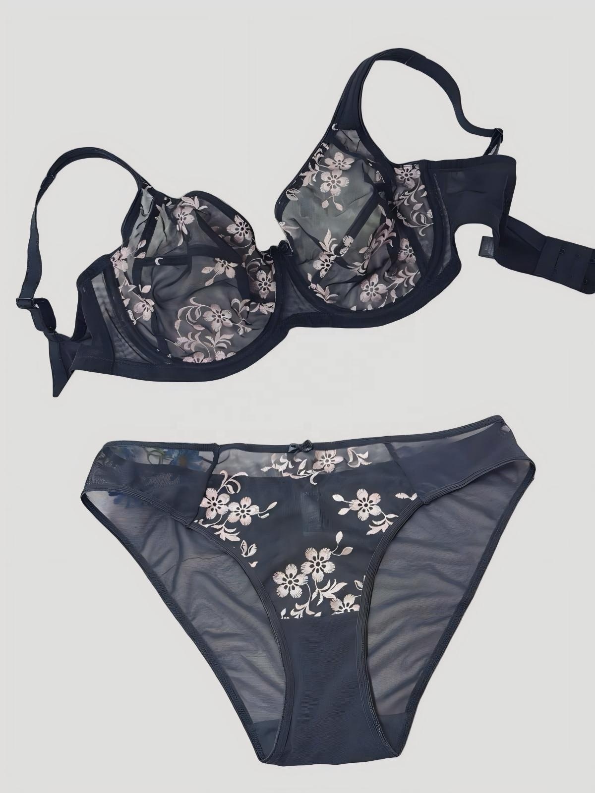 Plus Size Bra 80-100BCDEFG Foreign Trade New Large Size Ultra-thin Embroidered Nylon 3/4 Cup Sexy Underwire Bra Breathable