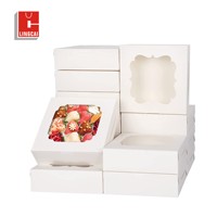 Scatole per dolci in carta da forno con logo personalizzato per scatola di imballaggio per torta nuziale di lusso scatola per torta con finestra in plastica